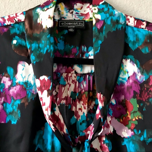 Floral Satiny Blouse with Neck-Tie - Picture 3 of 6